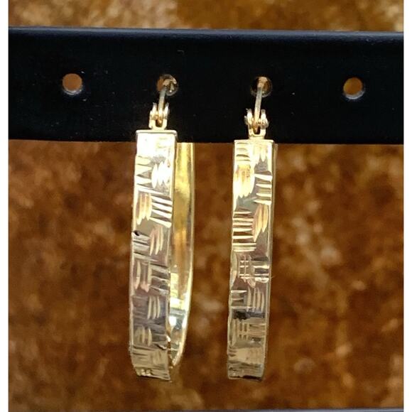 JTV 18K Yellow Gold Over Sterling Silver Diamond Cut Oval Hoop Earrings - Picture 1 of 10